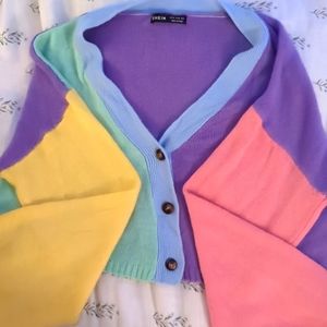 Kawaii color block cropped cardigan